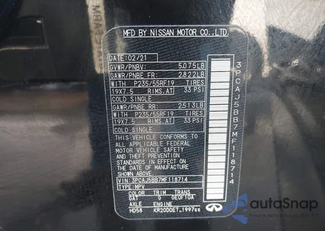 2021 Infiniti Qx50 Luxe Awd из США, поврежденный, VIN 3PCAJ5BB7MF118714